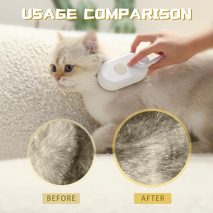 3-in-1 Steam Brush with Steamer – Pet Grooming Tool for Cats, Dogs & More