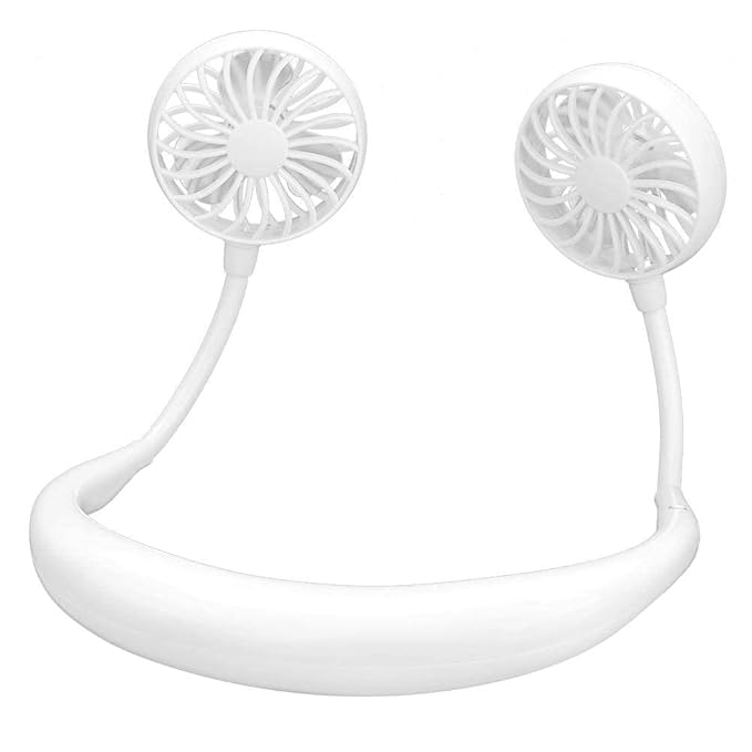 Mini Hands-Free Portable Neckband Fan with Light – USB Rechargeable Cooling Fan (White)