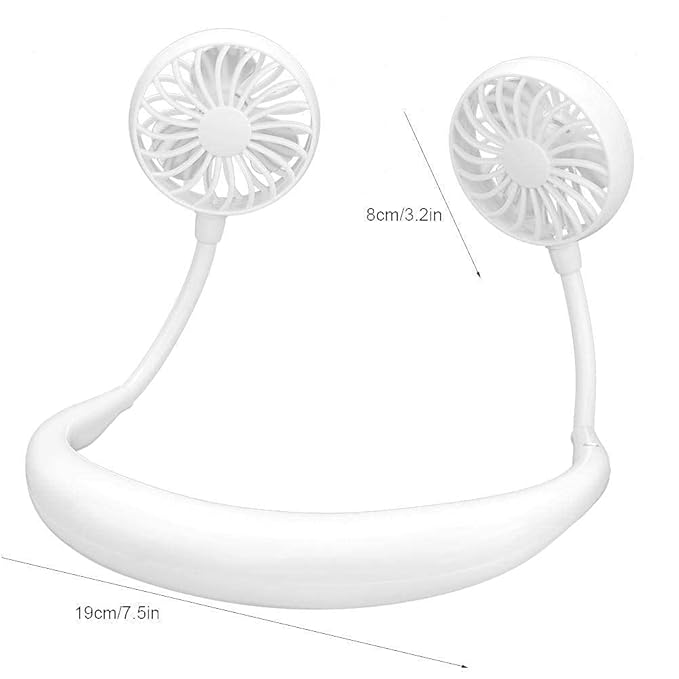Mini Hands-Free Portable Neckband Fan with Light – USB Rechargeable Cooling Fan (White)