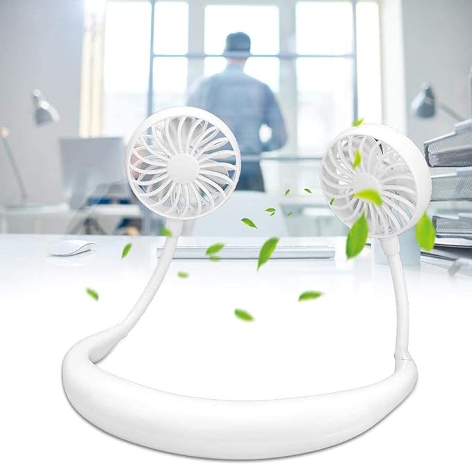 Mini Hands-Free Portable Neckband Fan with Light – USB Rechargeable Cooling Fan (White)