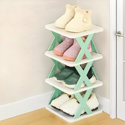 Plastic 4 Layer Foldable Shoe Rack – Space-Saving Storage Solution (Multicolor)