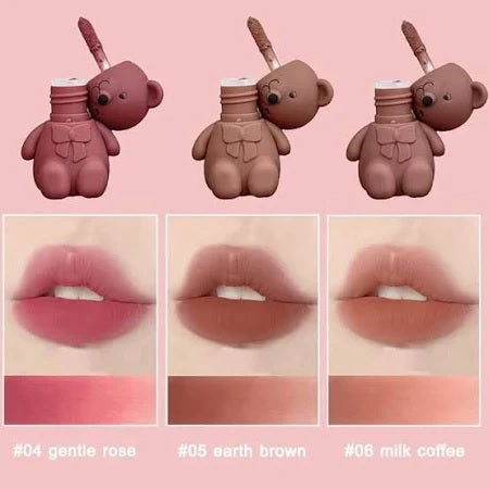 Lip Tint with Bear Keychain – 6pcs Matte Lipstick Set (Multicolour)