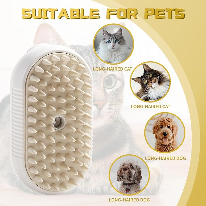 3-in-1 Steam Brush with Steamer – Pet Grooming Tool for Cats, Dogs & More