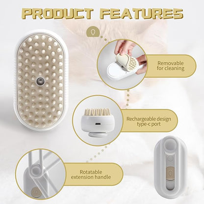 3-in-1 Steam Brush with Steamer – Pet Grooming Tool for Cats, Dogs & More
