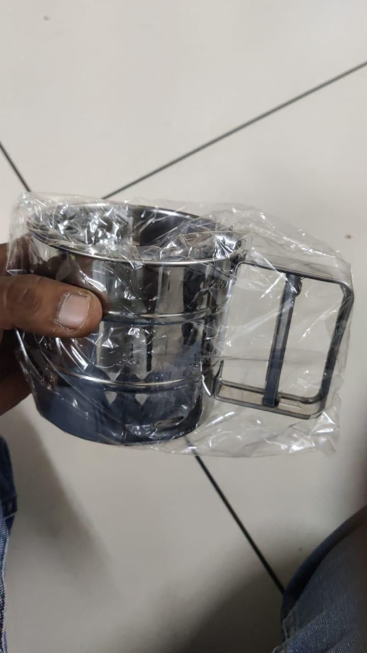 Steel Flour Sifter – Manual Hand Press Design, Large Capacity Atta Chhani (Silver)